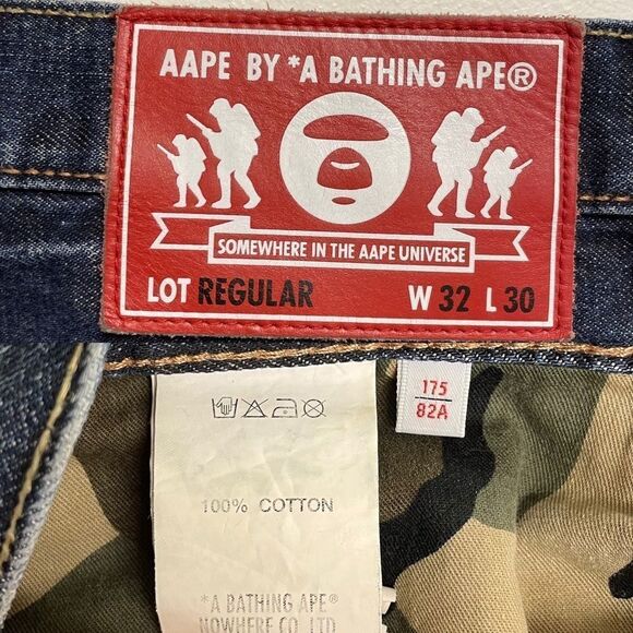 AAPE BY A BATHING APE BAPE Men’s Denim Jeans Embellished American Flag Blue 32 - Picture 8 of 8
